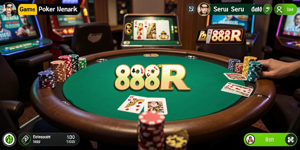 Screenshot gameplay utama 888R yang menunjukkan suasana permainan Poker.