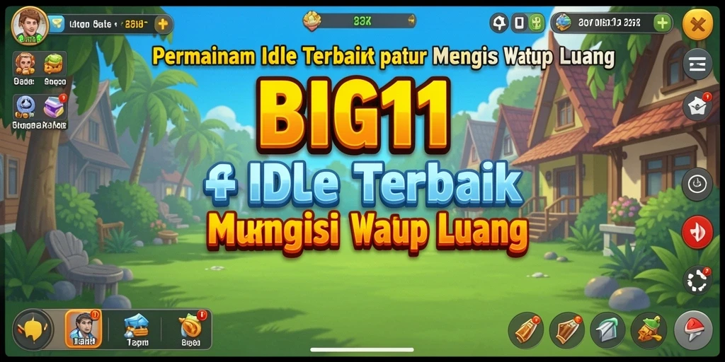 Screenshot utama <strong>BIG11</strong> menampilkan karakter sedang mengumpulkan sumber daya dalam gaya <strong>Idle</strong>.