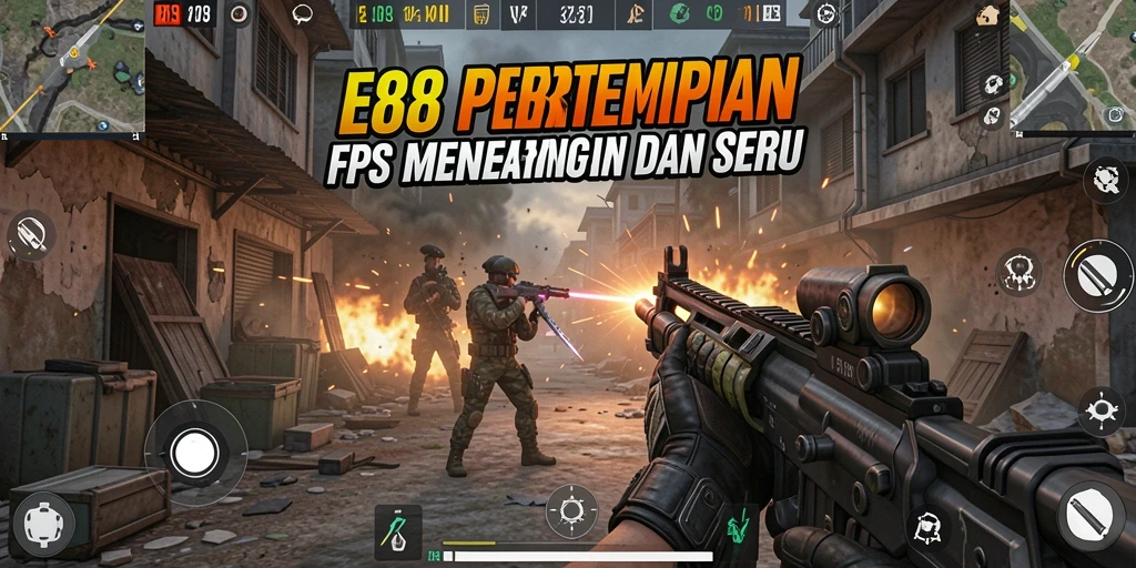Gameplay E88 yang intens dan mendebarkan saat pertempuran FPS.