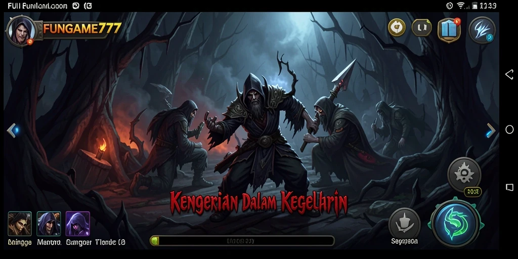 Screenshot gameplay FUNGame777 menunjukkan momen menegangkan dalam suasana menyeramkan.