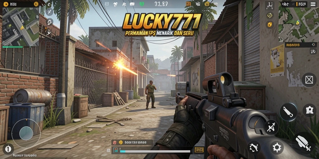 Screenshot LUCKY777 menampilkan aksi tembak-menembak intens dan realistik.