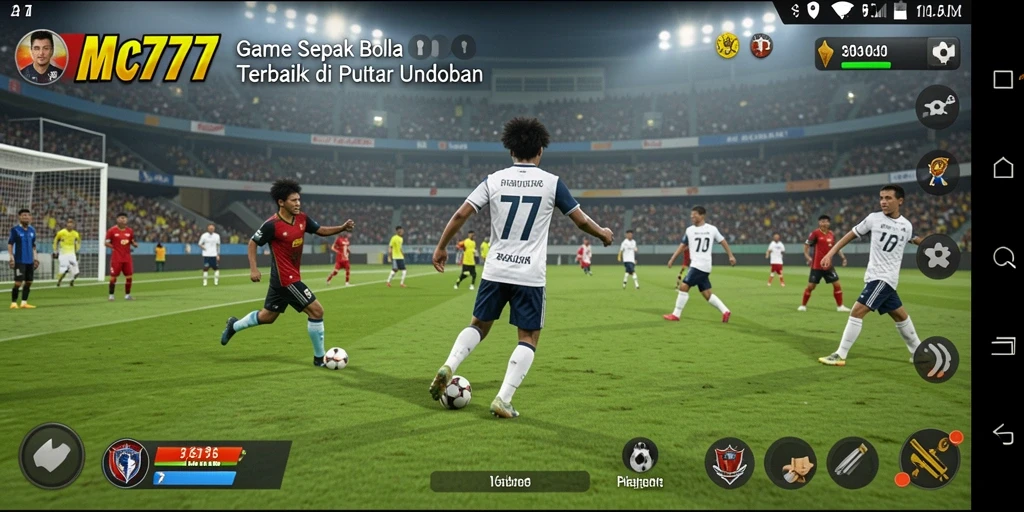 Tangkapan layar utama dari gameplay MC777 yang menampilkan chimera pertandingan sepak bola.