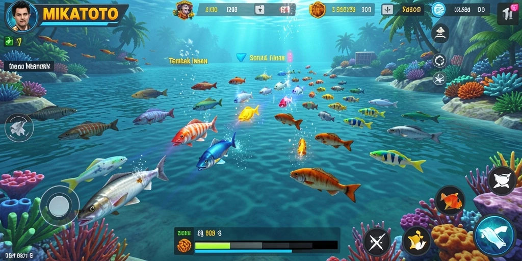 Sorotan gameplay seru MIKATOTO saat berburu ikan.